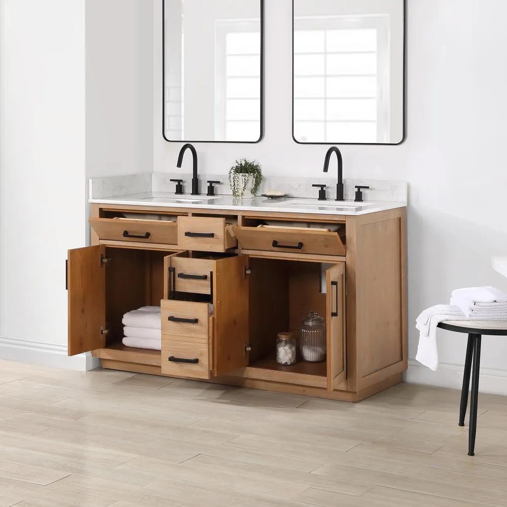 Altair 60 Double Bathroom Vanity in Light Brown without Mirror