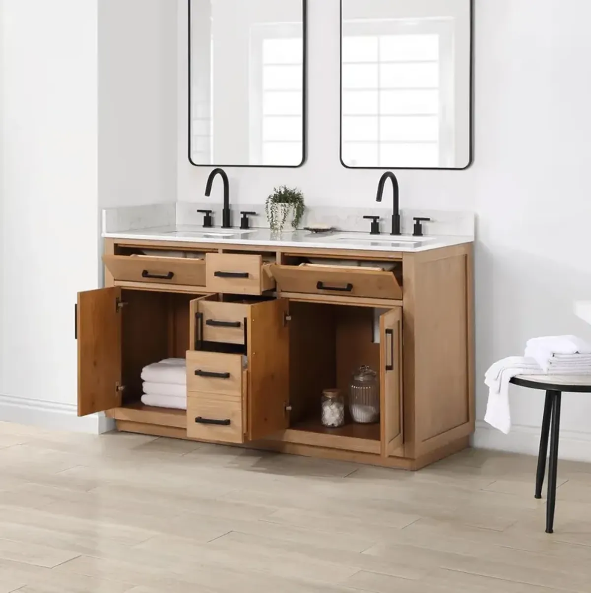 Altair 60 Double Bathroom Vanity in Light Brown without Mirror