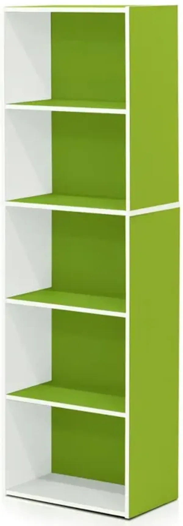Furinno Luder 5-Tier Reversible Color Open Shelf Bookcase, White/Green