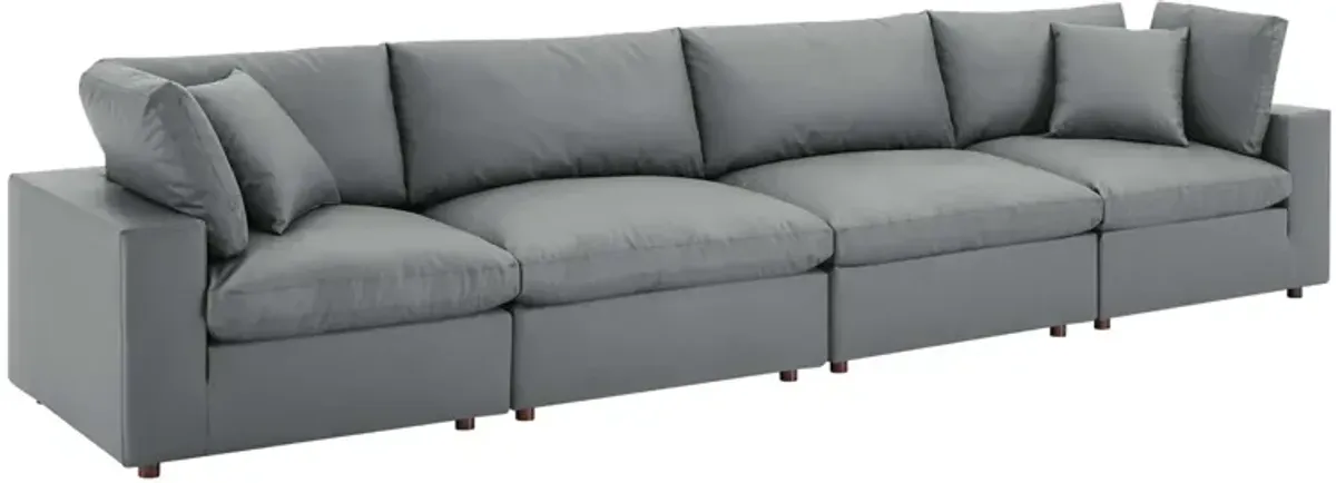 Commix Down Filled Overstuffed Vegan Leather 4-Seater Sofa