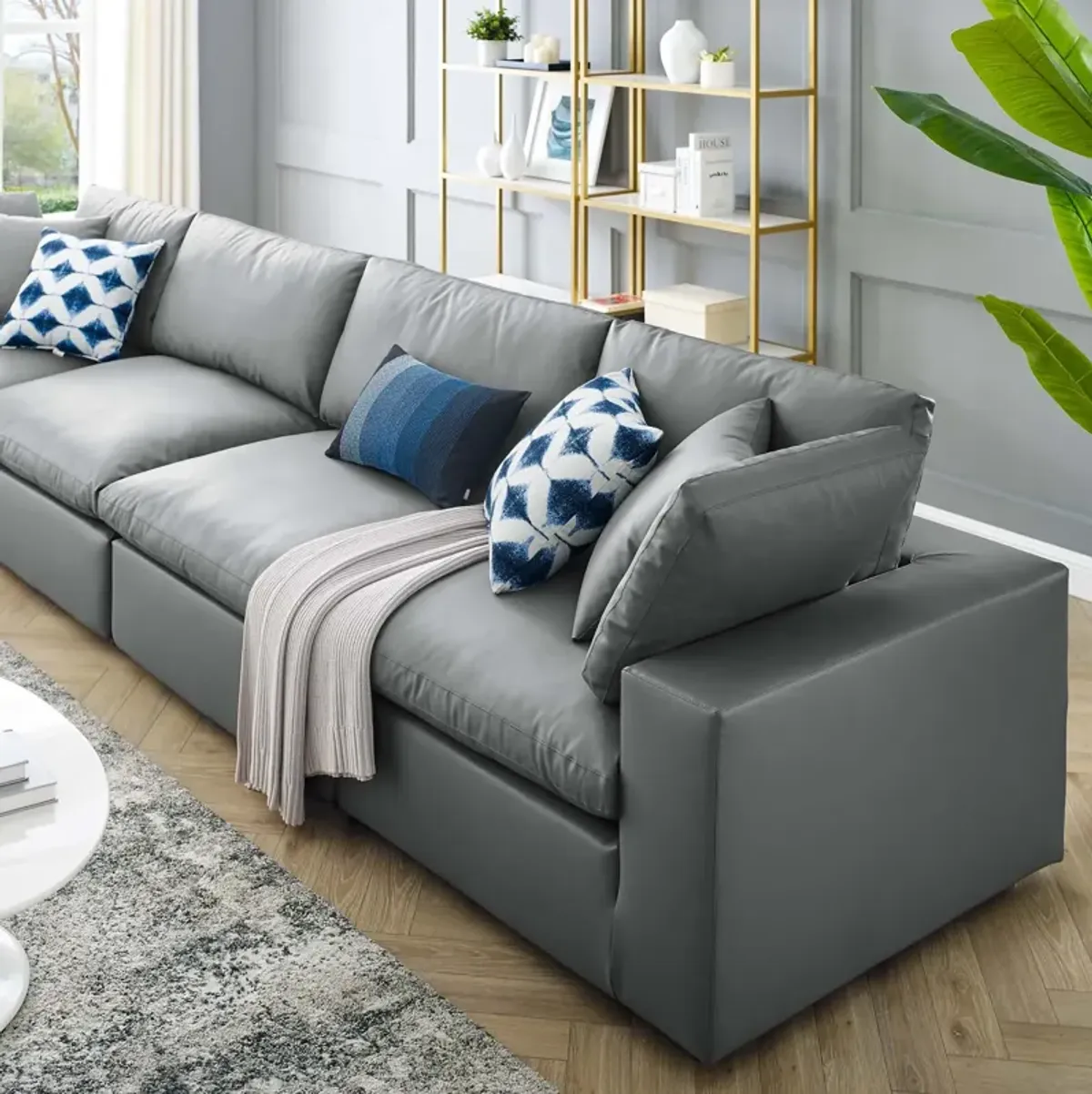 Commix Down Filled Overstuffed Vegan Leather 4-Seater Sofa