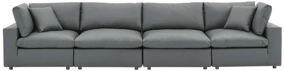 Commix Down Filled Overstuffed Vegan Leather 4-Seater Sofa