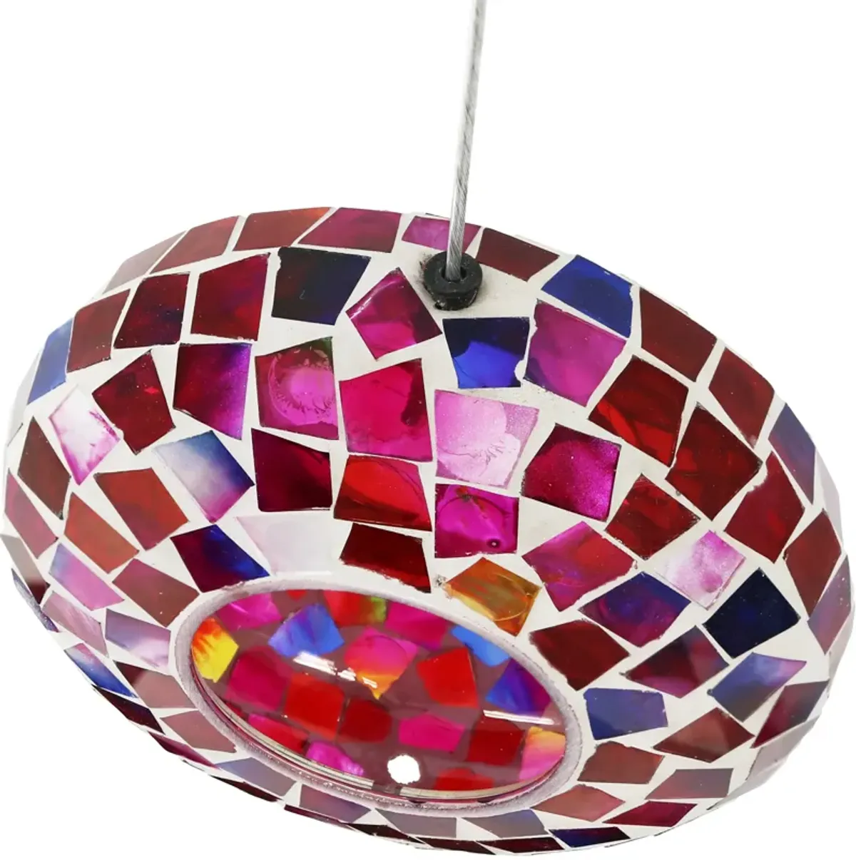 Sunnydaze Glass Mosaic Fly-Through Hanging Bird Feeder - 6 in