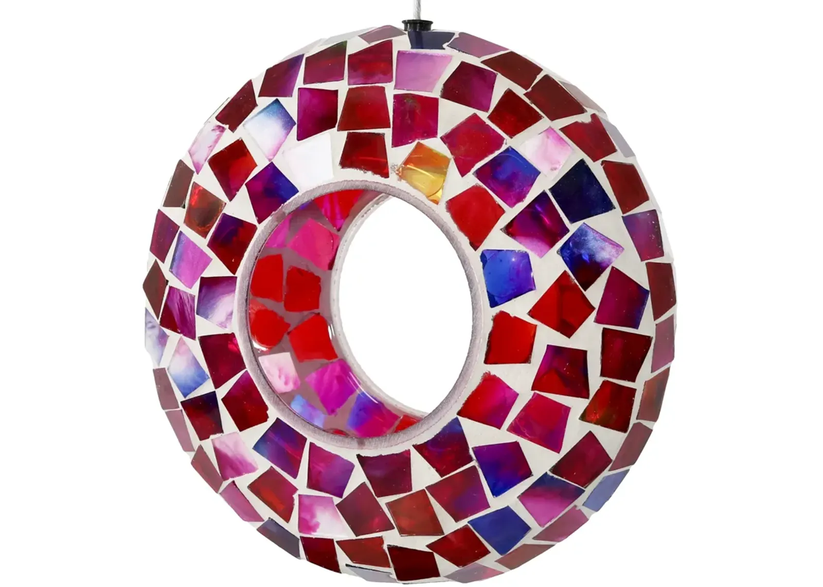 Sunnydaze Glass Mosaic Fly-Through Hanging Bird Feeder - 6 in