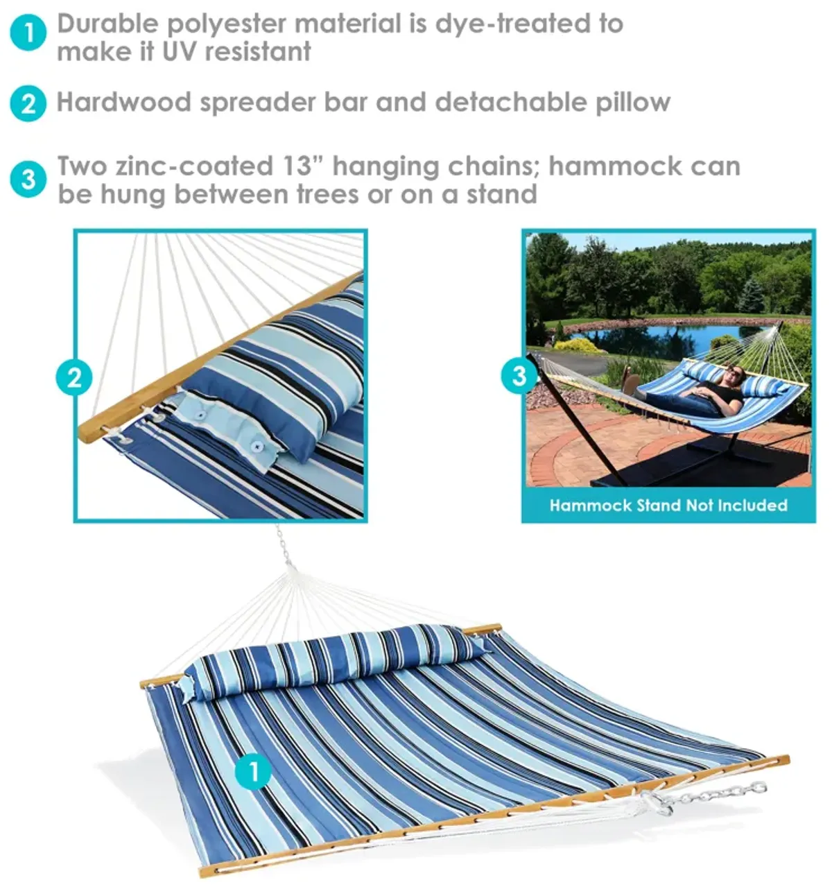 Sunnydaze Large Quilted Hammock with Spreader Bars and Pillow