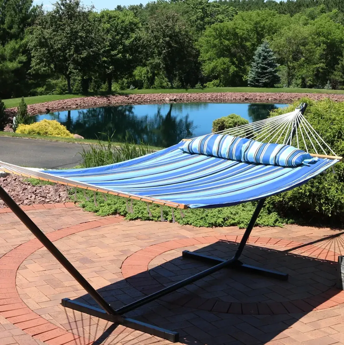 Sunnydaze Large Quilted Hammock with Spreader Bars and Pillow