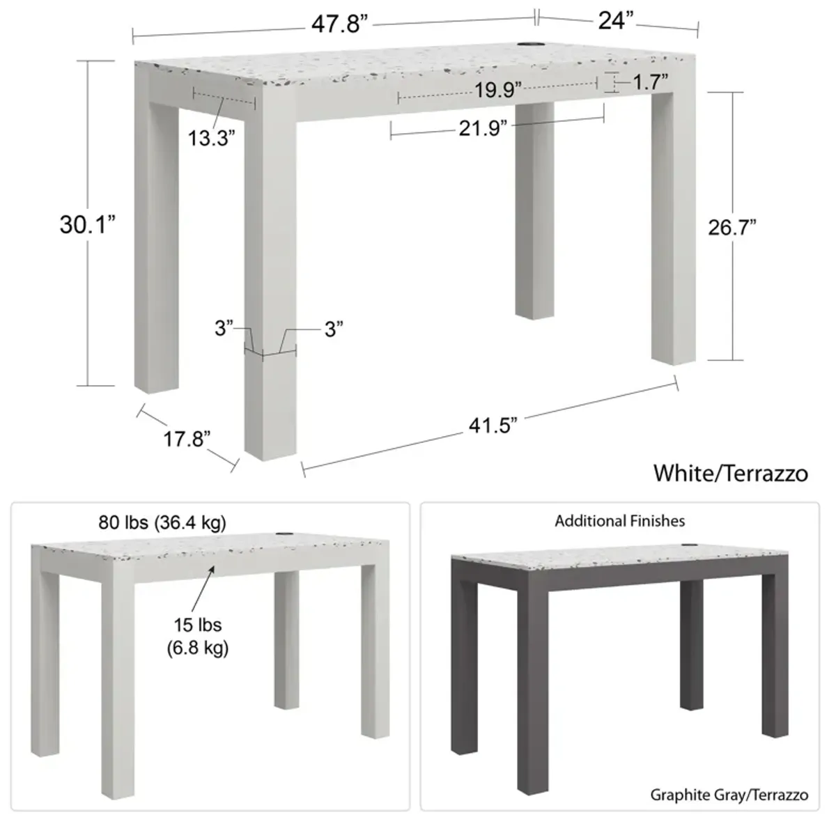 CosmoLiving by Cosmopolitan Astor Desk w/ Wireless Charger, White with Terrazzo Top