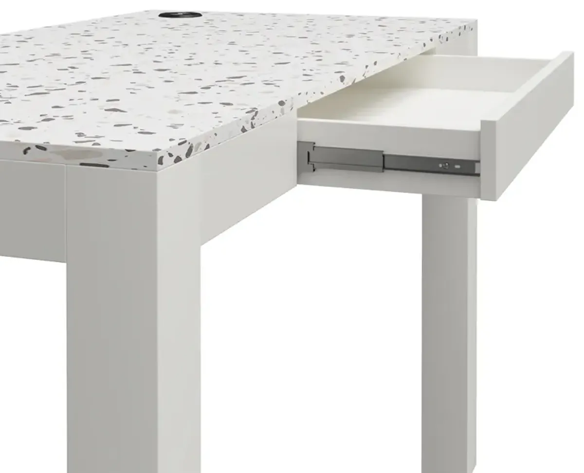 CosmoLiving by Cosmopolitan Astor Desk w/ Wireless Charger, White with Terrazzo Top