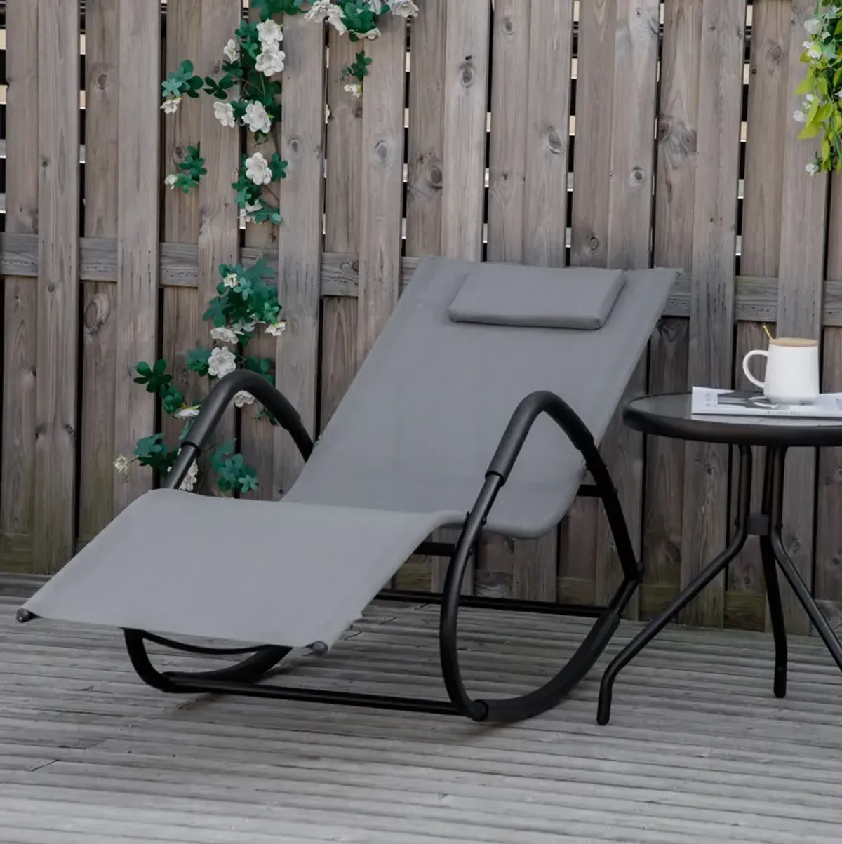 Gray Outdoor Lounger: Zero-Gravity Rocking Sun Chair for Poolside