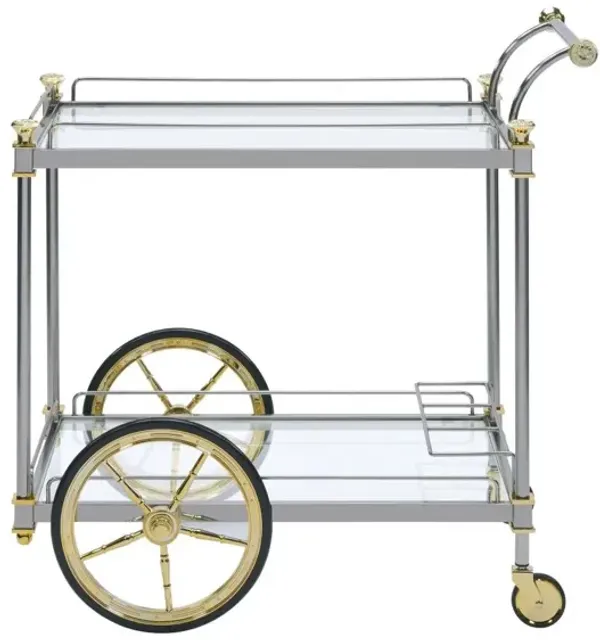 Cyrus Serving Cart, Silver/Gold & Clear Glass