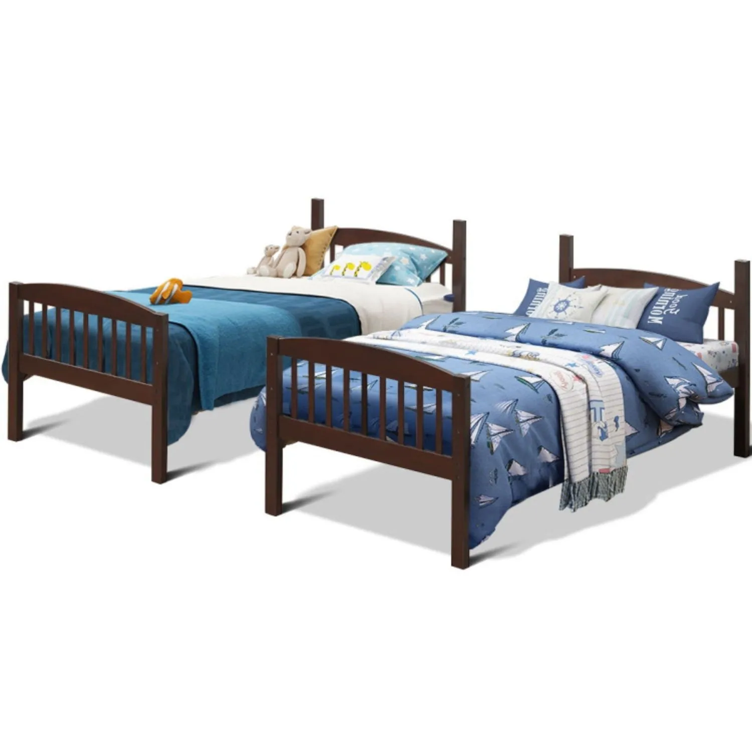 Hardwood Twin Bunk Beds with Individual Kid Bed Ladder