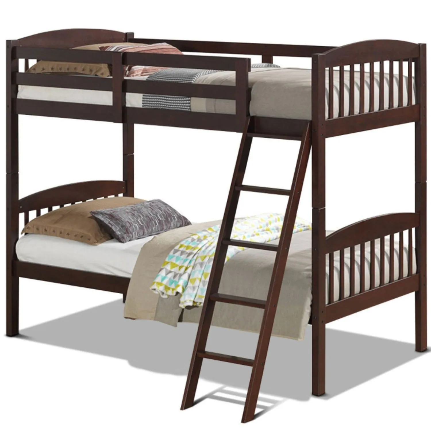 Hardwood Twin Bunk Beds with Individual Kid Bed Ladder