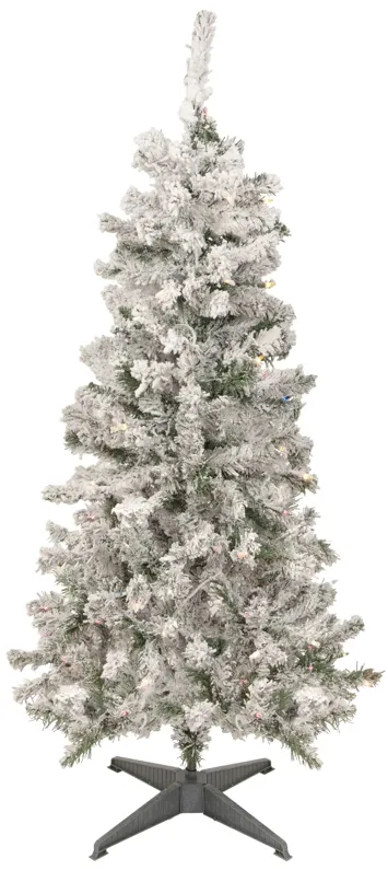 4.5' Pre-Lit Medium Heavily Flocked Pine Artificial Christmas Tree  Multicolor Lights