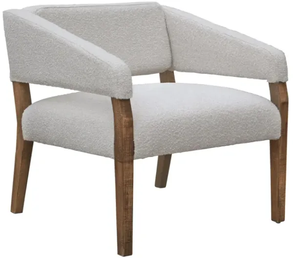 Merry Accent Chair, Ivory Polyester, Plush Foam, Brown Solid Pine Wood Legs