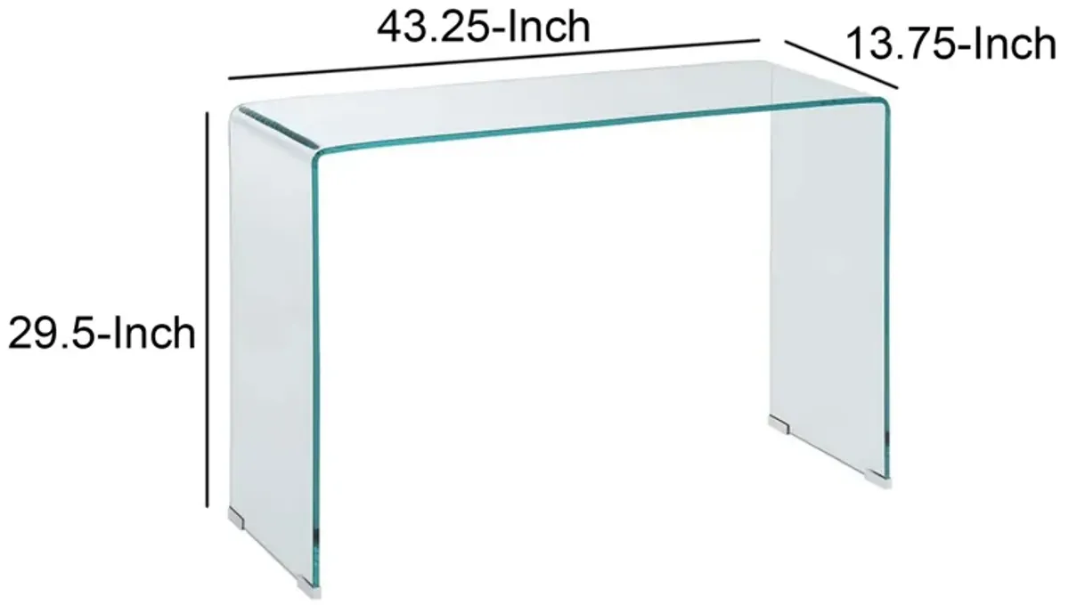 Contemporary Style Minimal Tempered Glass Sofa Table, Clear-Benzara