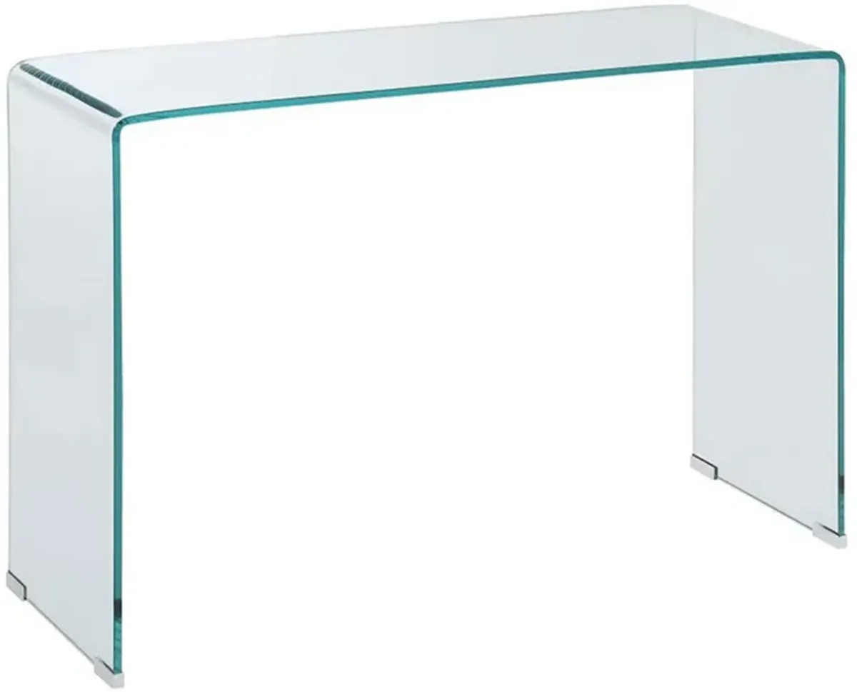 Contemporary Style Minimal Tempered Glass Sofa Table, Clear-Benzara