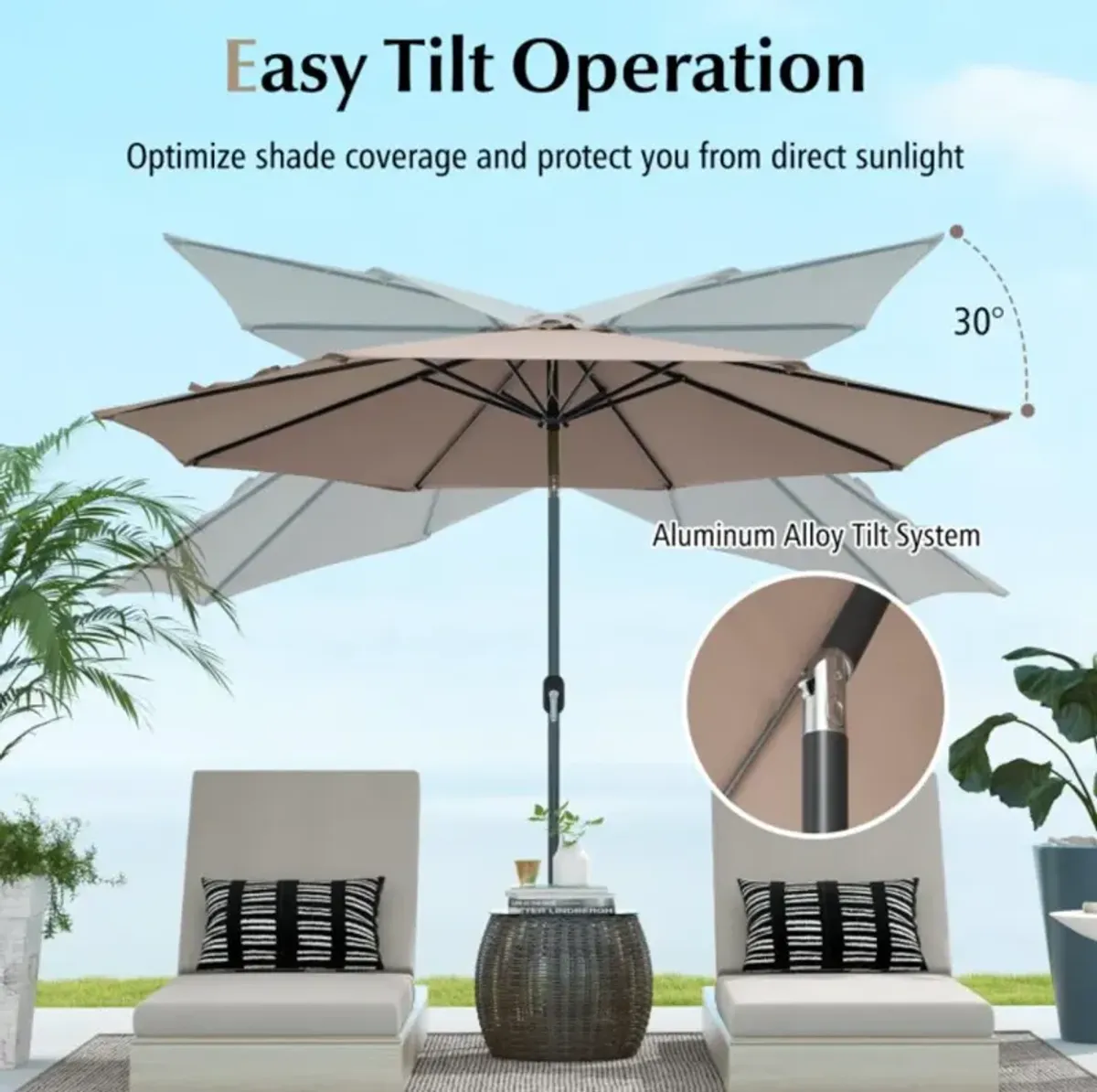 Hivvago 10 Feet Outdoor Patio Umbrella with Tilt Adjustment and Crank