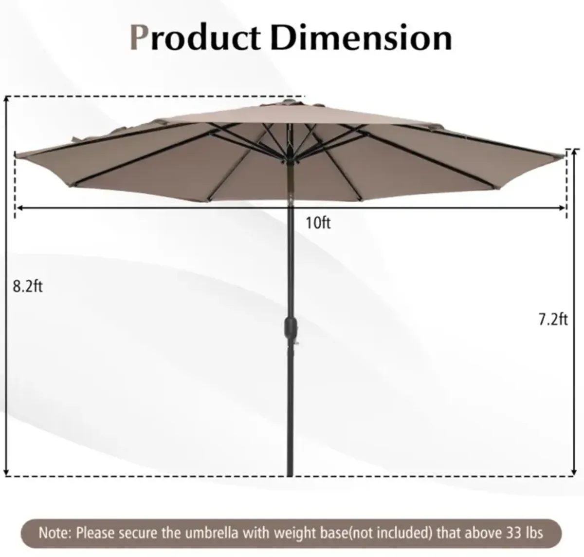 Hivvago 10 Feet Outdoor Patio Umbrella with Tilt Adjustment and Crank