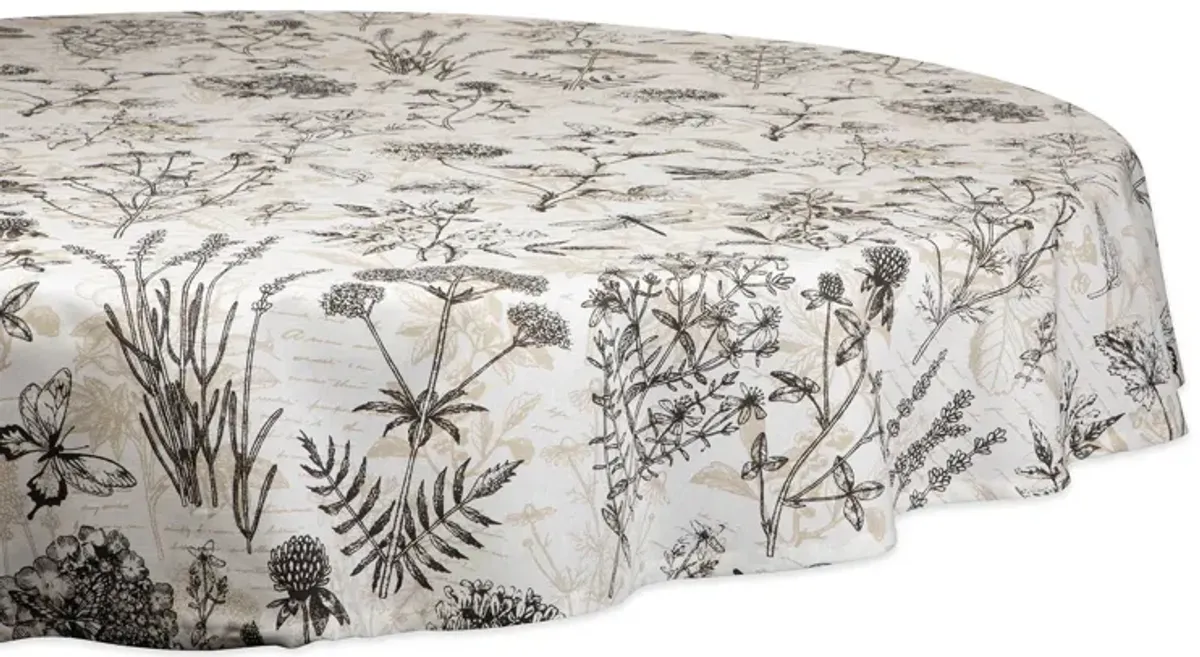 70" Ivory and Black Botanical Themed Round Outdoor Tablecloth