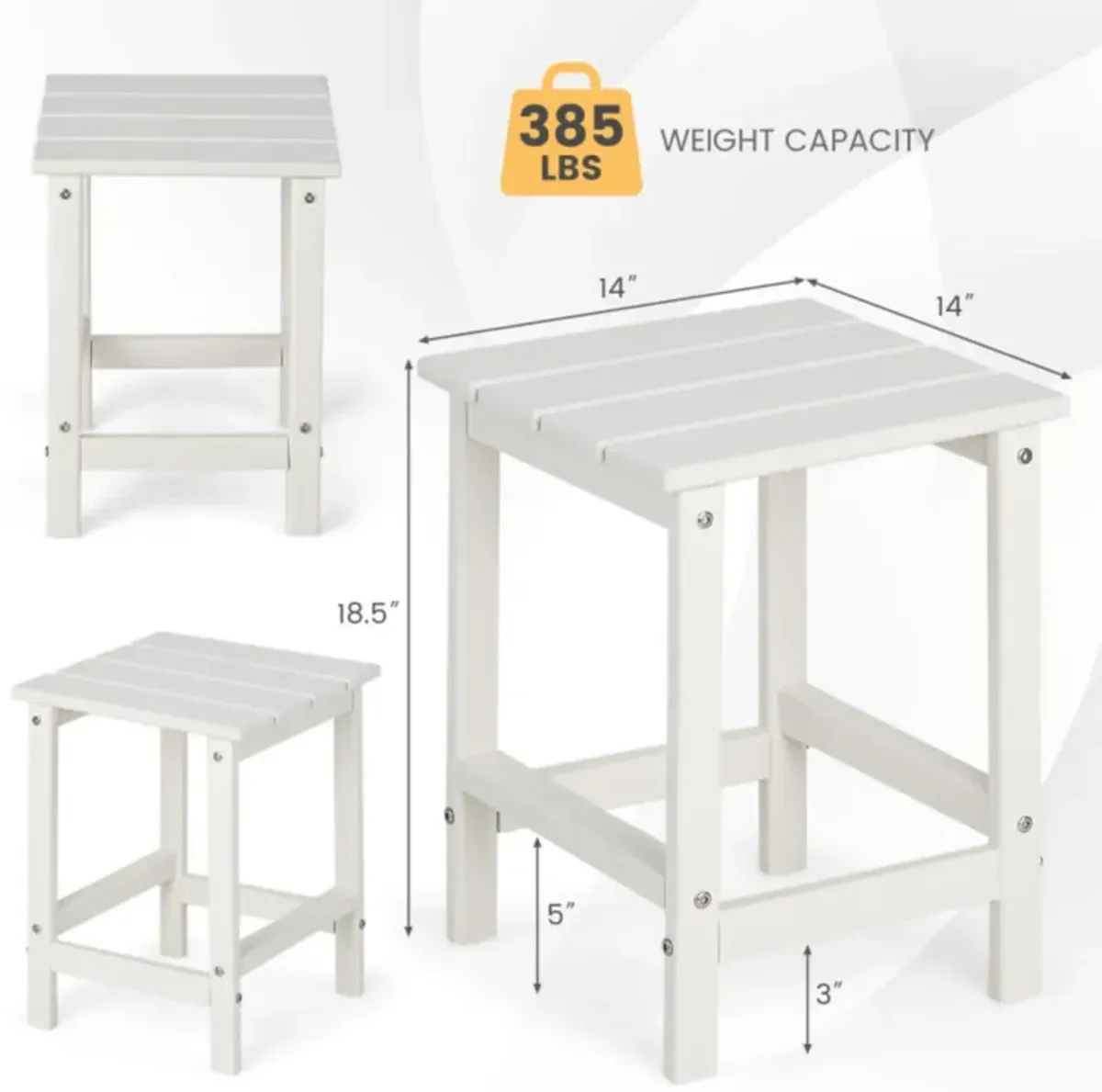 Hivvago 14 Inch Square Weather-Resistant Adirondack Side Table