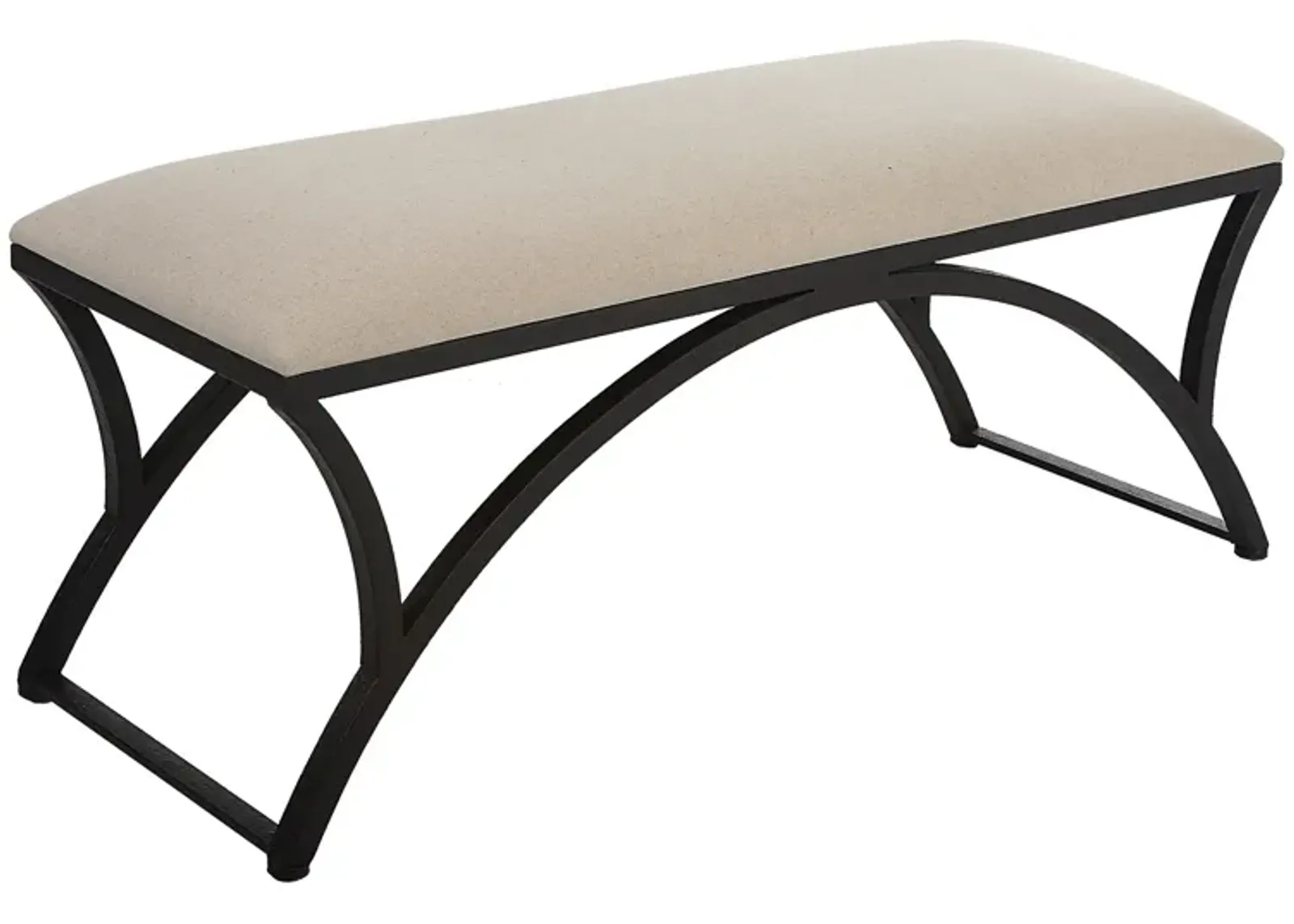 47 Inch Modern Accent Bench with Arched Frame, Cushioned Top, Beige, Black-Benzara