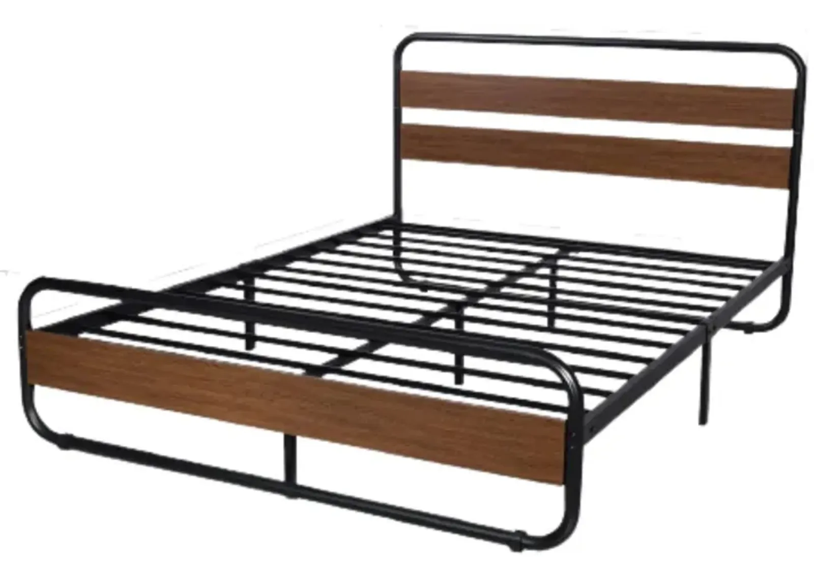 Hivvago Queen Heavy Duty Modern Industrial Metal Wood Platform Bed Frame with Headboard