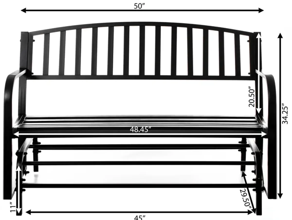 Gardenised Outdoor Black Steel Swing, Powder Coated Glider Bench, Loveseat Lawn Rocker Bench for Yard, Patio, Garden and Deck