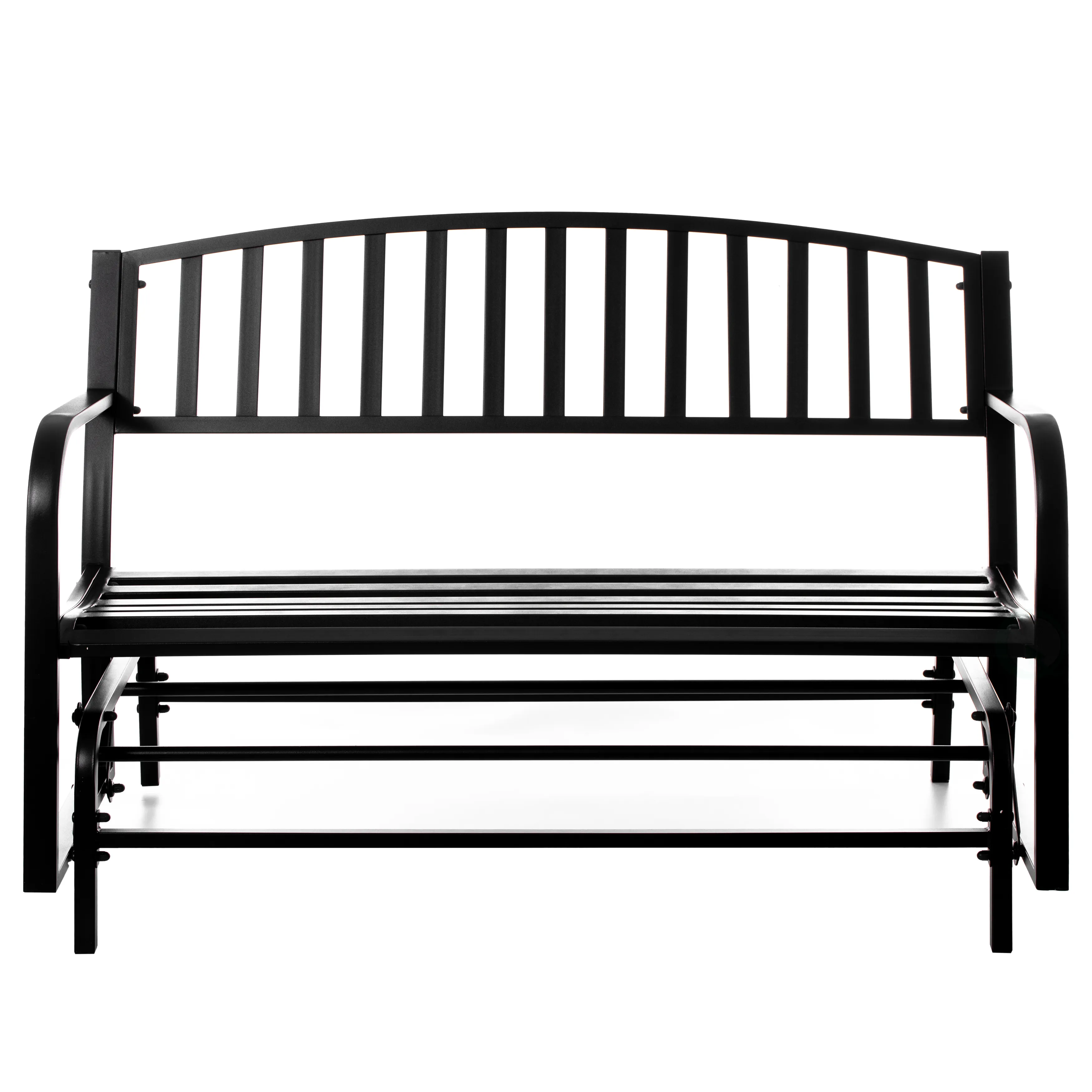 Gardenised Outdoor Black Steel Swing, Powder Coated Glider Bench, Loveseat Lawn Rocker Bench for Yard, Patio, Garden and Deck