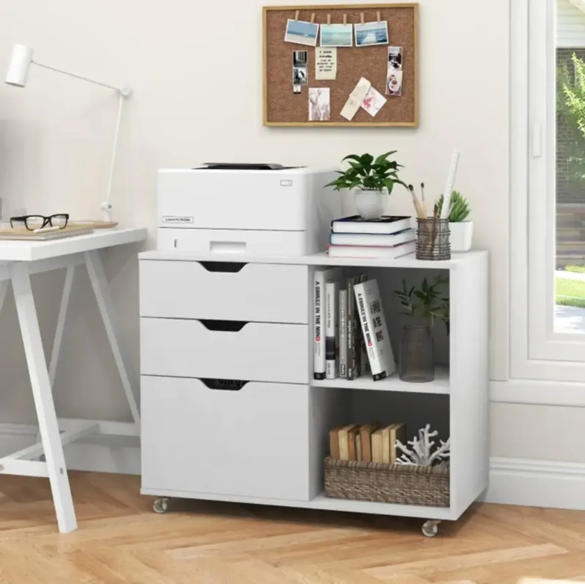 Hivvago 3-Drawer File Cabinet with Adjustable Shelf and Wheels for Letter