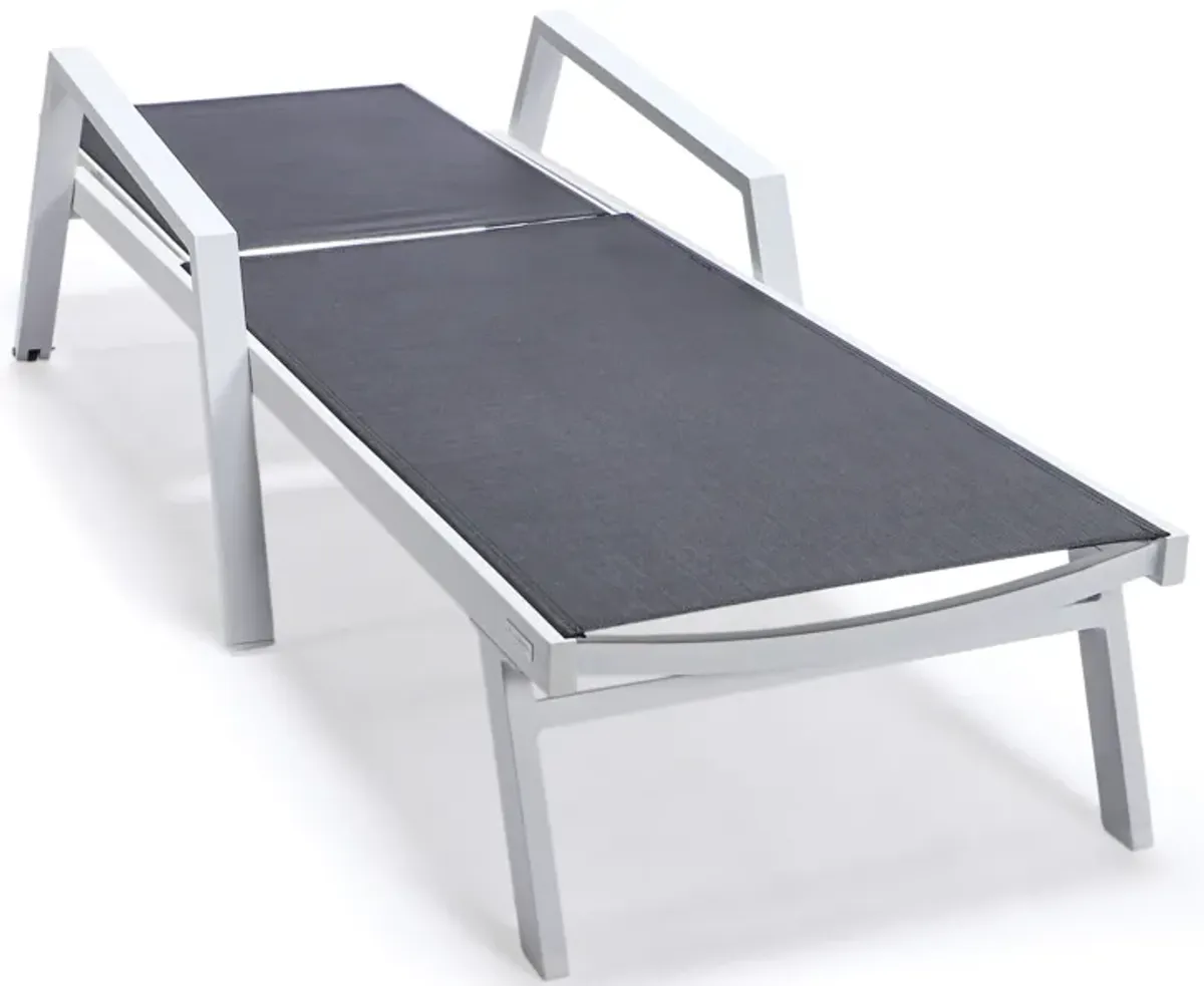 LeisureMod Marlin Adjustable Patio Chaise Lounge Chair with Armrests – White Aluminum Set of 2