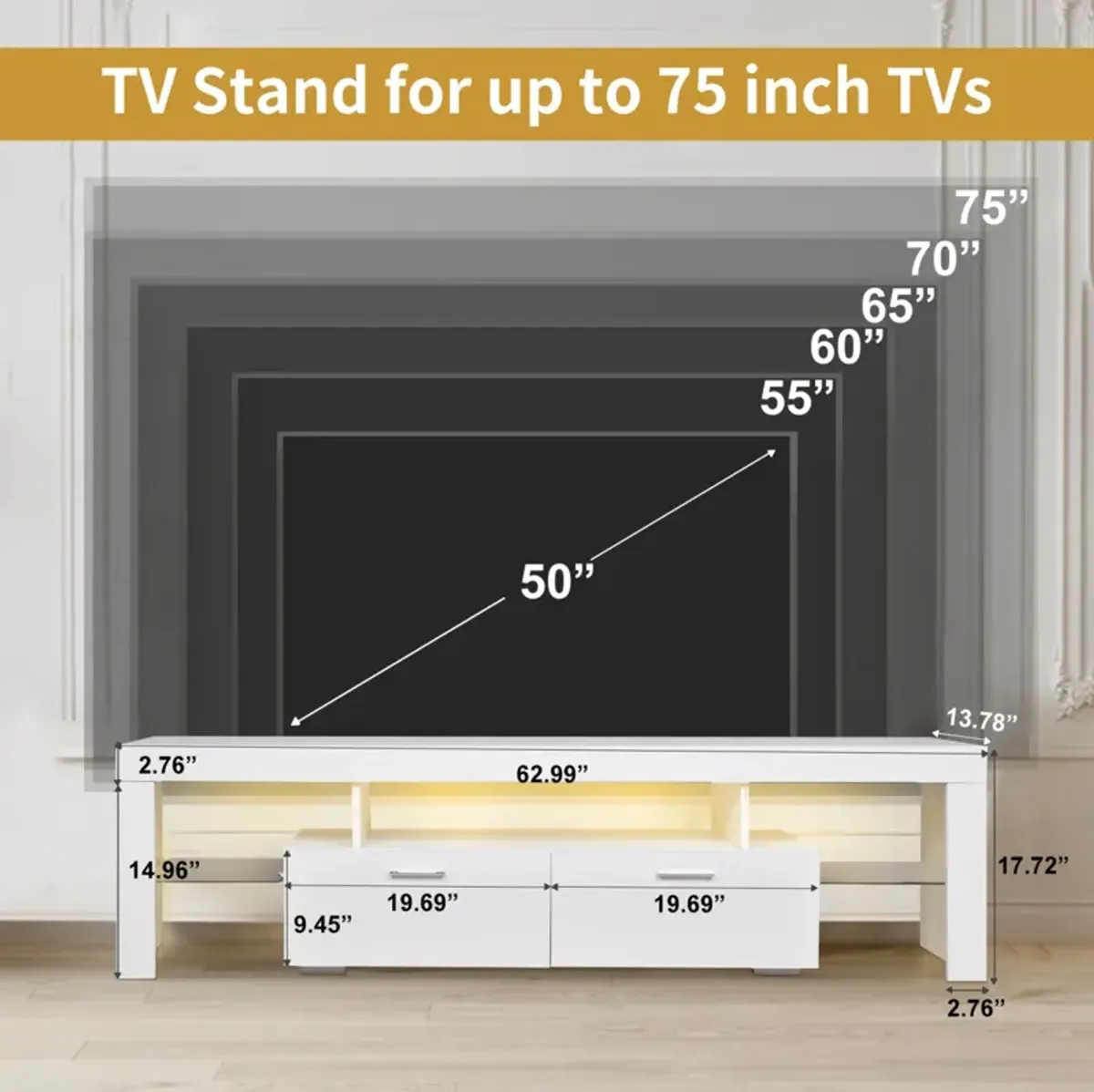 Modern 75 Inch LED TV Stand with Storage