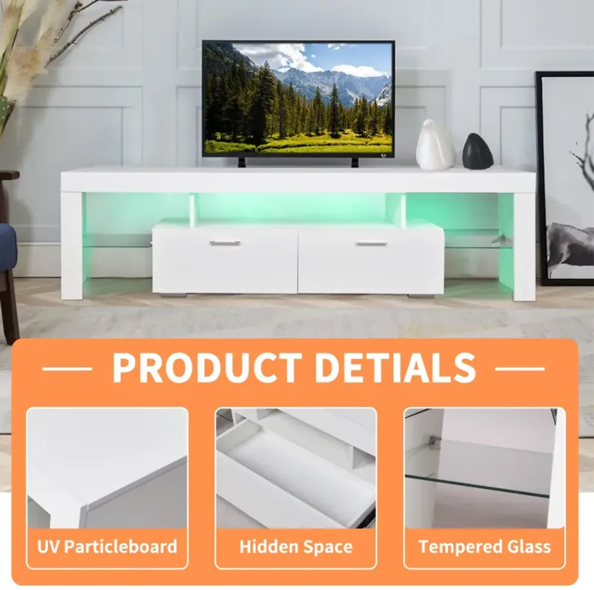 Modern 75 Inch LED TV Stand with Storage