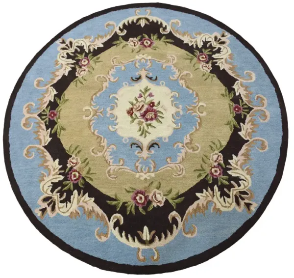 RUGSOTIC CARPETS HAND TUFTED WOOL ECO-FRIENDLY AREA RUGS  - 8'x8', Round Shape, Beige & Blue, Classic Oriental Traditional  Design, High Pile Thick Handmade Anti Skid Area Rugs (K00S04)