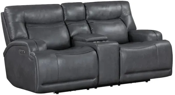 New Classic Furniture Titan Faux Leather Console Loveseat with Power Footrest & Headrest, Gray