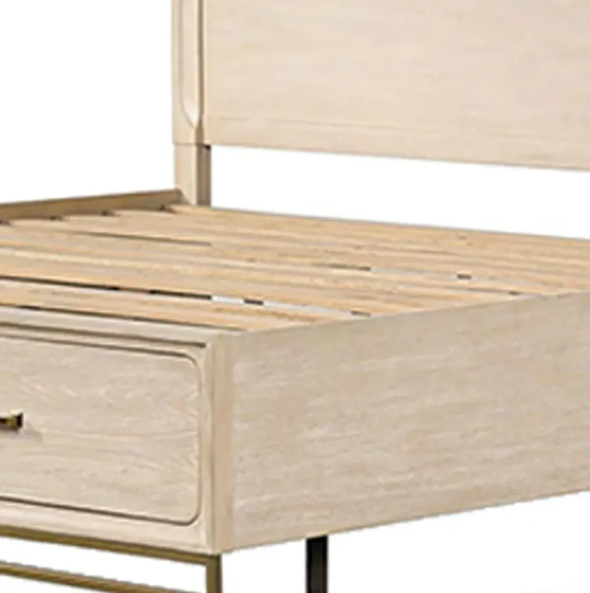Rozie King Bed, Footboard Storage Drawers, Light Oak Brown Solid Wood - Benzara