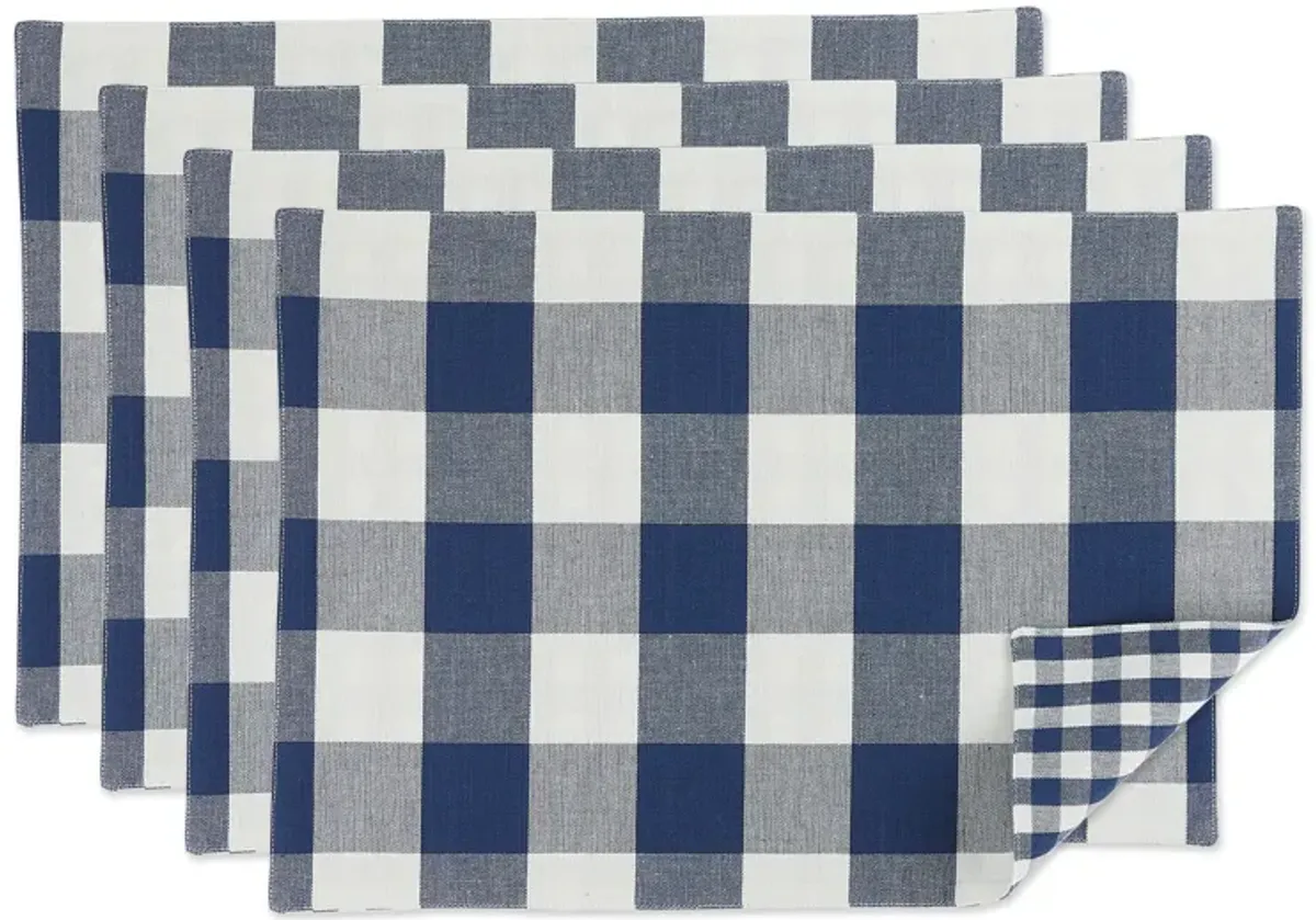 Set of 4 Navy Blue and White Gingham Buffalo Checkered Placemat  19"