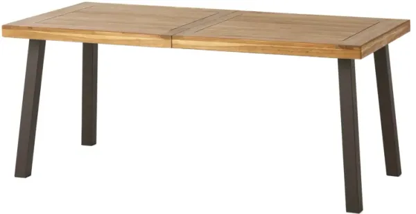 Kristi Dining Table, Rectangular 69 Inch, 2 Tone Brown Acacia Wood, Iron