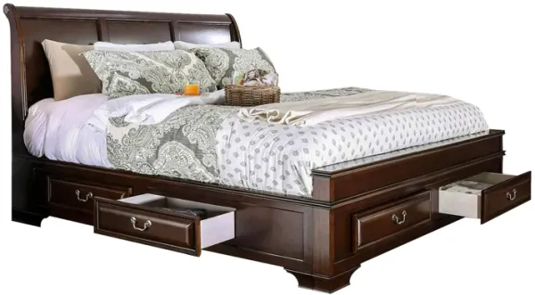 Transitional California King Wooden Bed with Multiple Bottom Drawers, Brown-Benzara