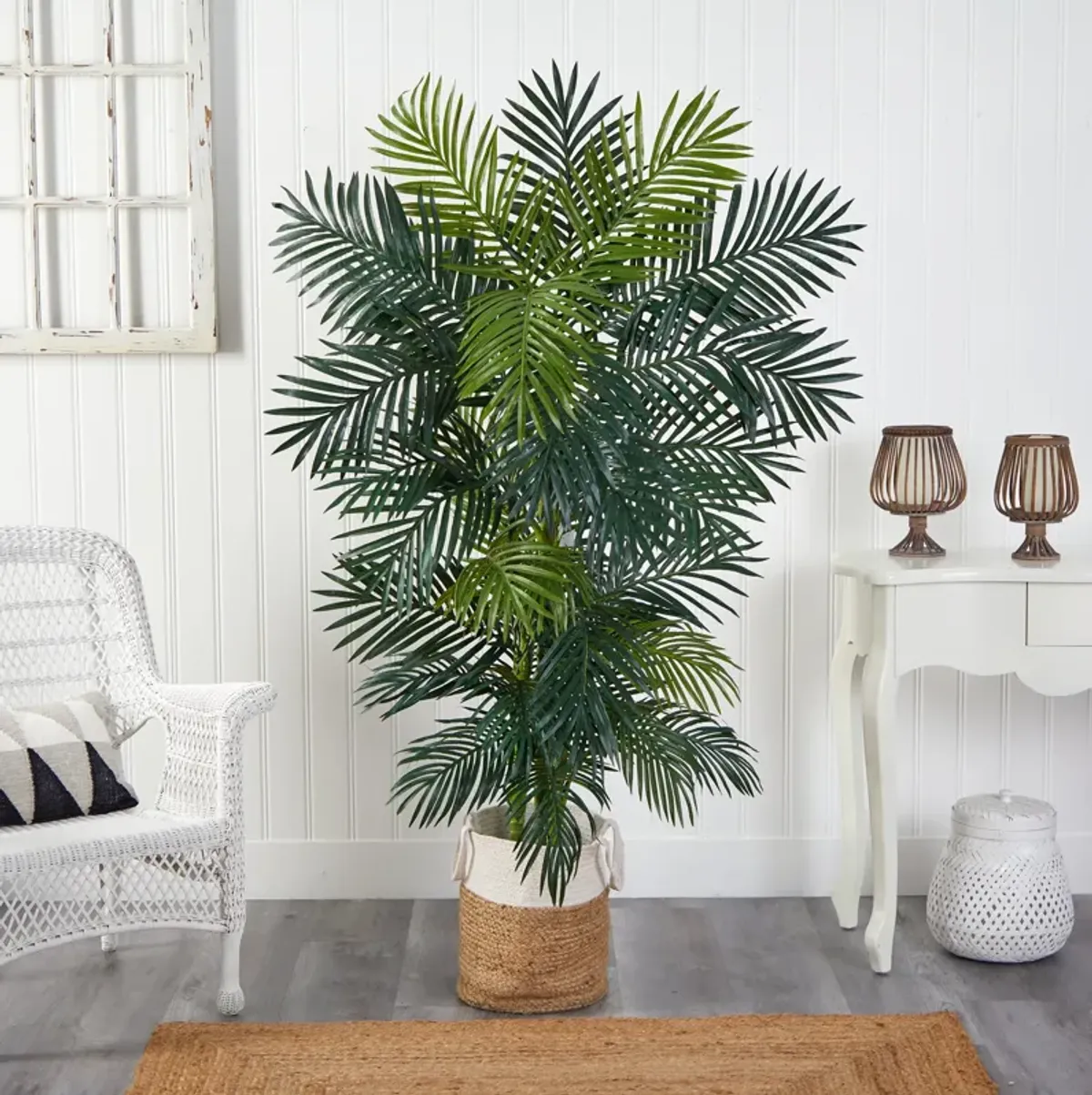 Hivvago 6.5 Feet Golden Cane Artificial Palm Tree in Handmade Natural Jute and Cotton Planter