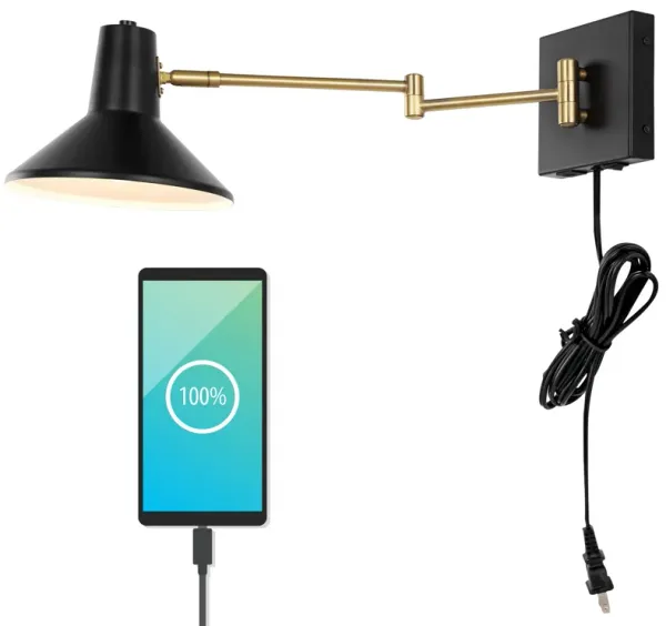 Hygge Swing Arm Modern Midcentury Iron USB Charging Port LED Sconce