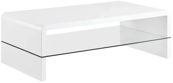 Airell Rectangular Coffee Table with Glass Shelf White High Gloss