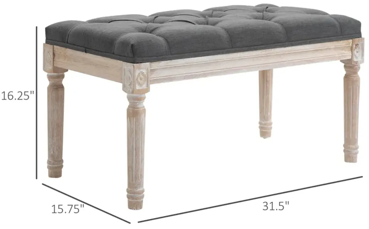 Grey Vintage Footrest: 15.75" Tufted Ottoman with Distressed Legs