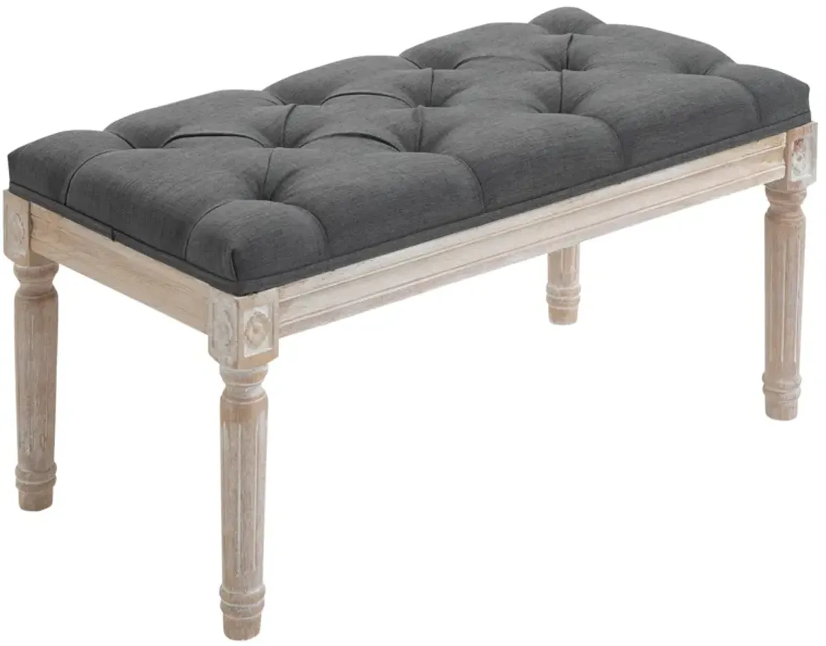 Grey Vintage Footrest: 15.75" Tufted Ottoman with Distressed Legs