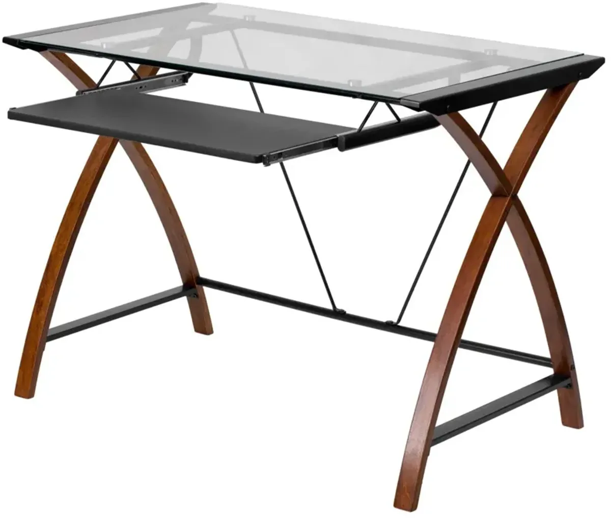 Sleek Computer Desk with Glass Top and Pull-Out Keyboard Tray