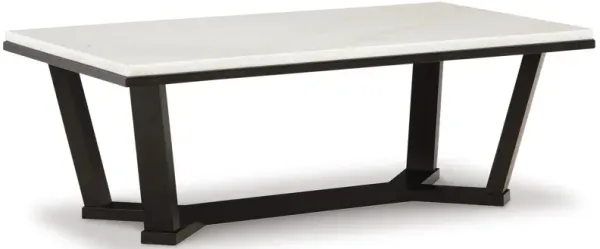 Fana Cocktail Coffee Table, Marble, Rectangular 48 Inch Espresso Brown - Benzara