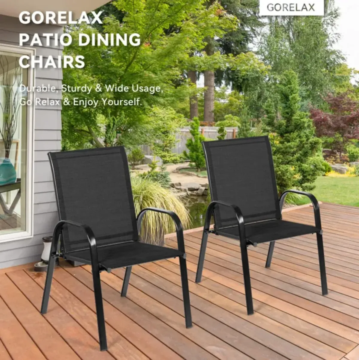 Hivvago 2 Pieces Patio Outdoor Dining Chair with Armrest