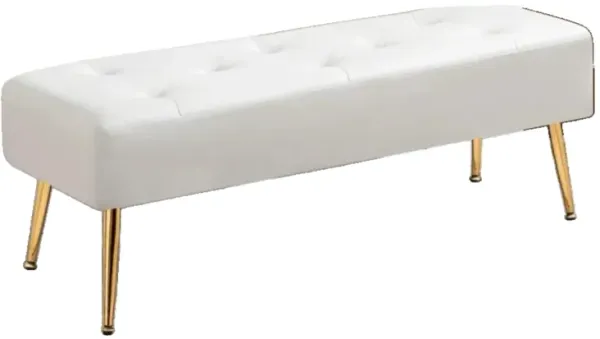 Hivvago Modern Bed Bench Ottoman with White Ivory PU Leather Seat and Gold Metal Legs