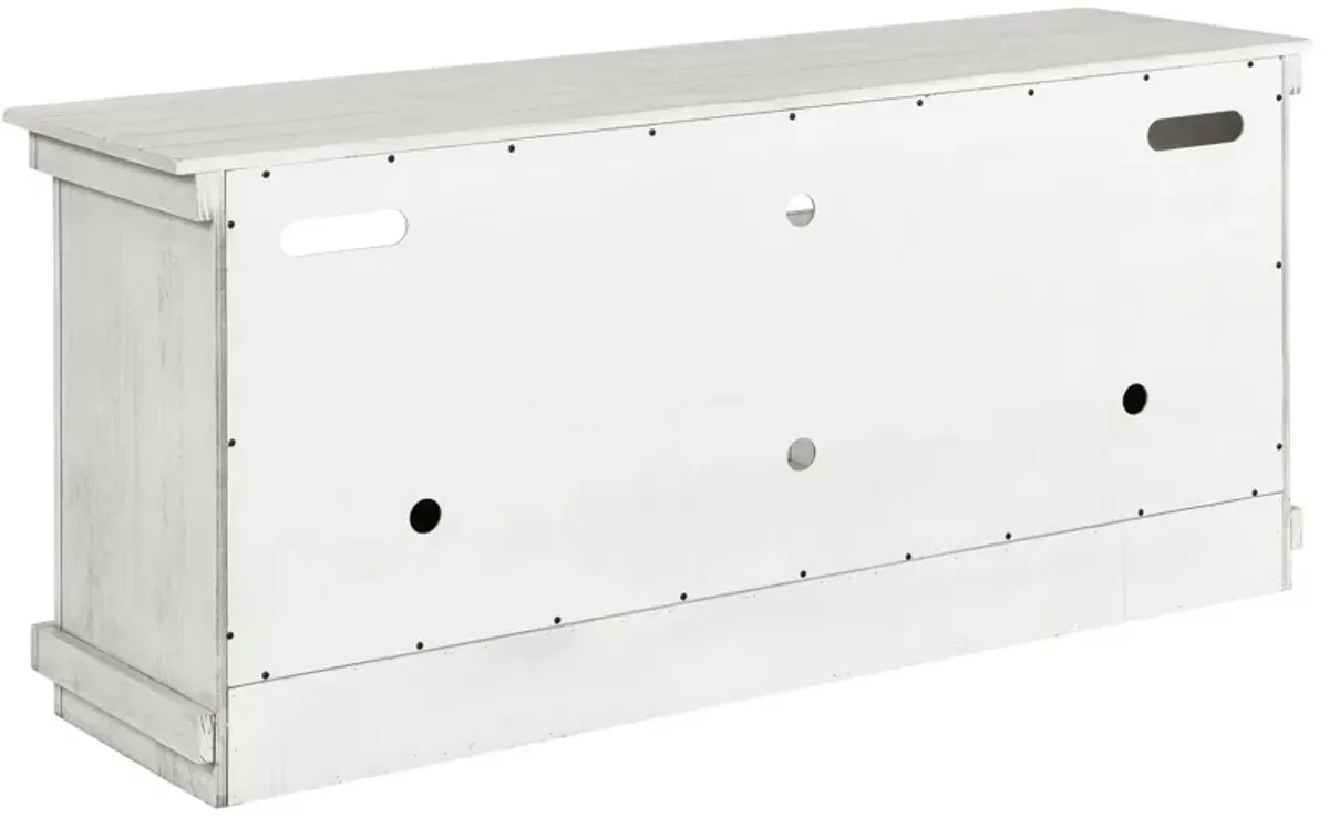 Ayne TV Stand Media Cabinet, 2 Doors and 4 Shelves, White Wood 60 Inch - Benzara