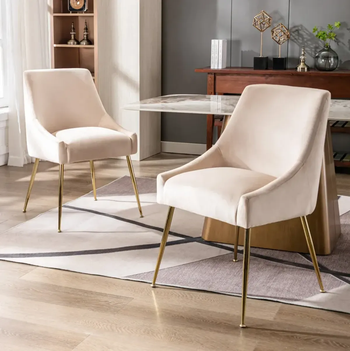 WestinTrends Upholstered Velvet Accent Chair With Metal Leg (Set of 2)
