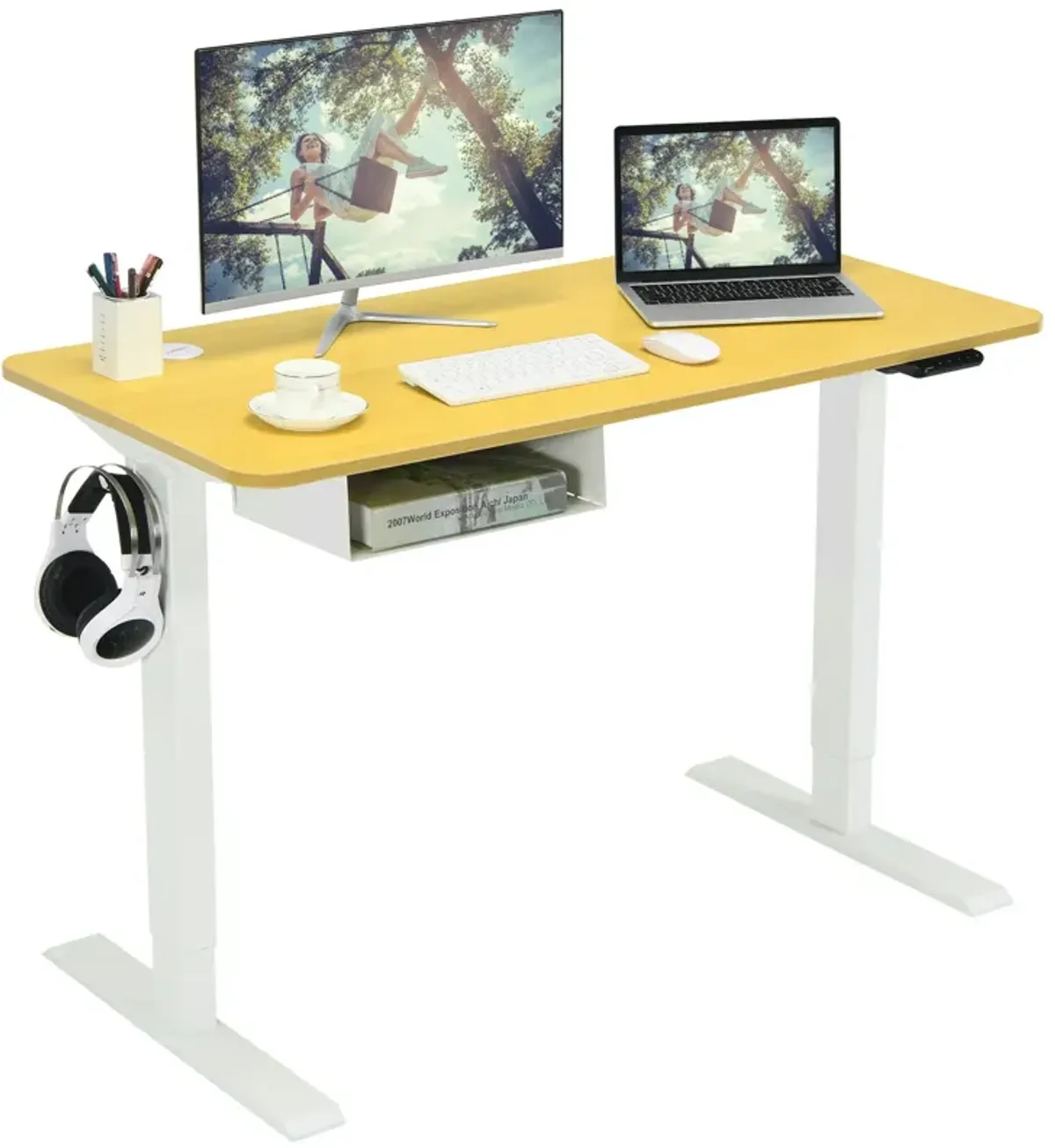 48-Inch Electric Standing Adjustable Desk with Control Panel and USB Port-Natural